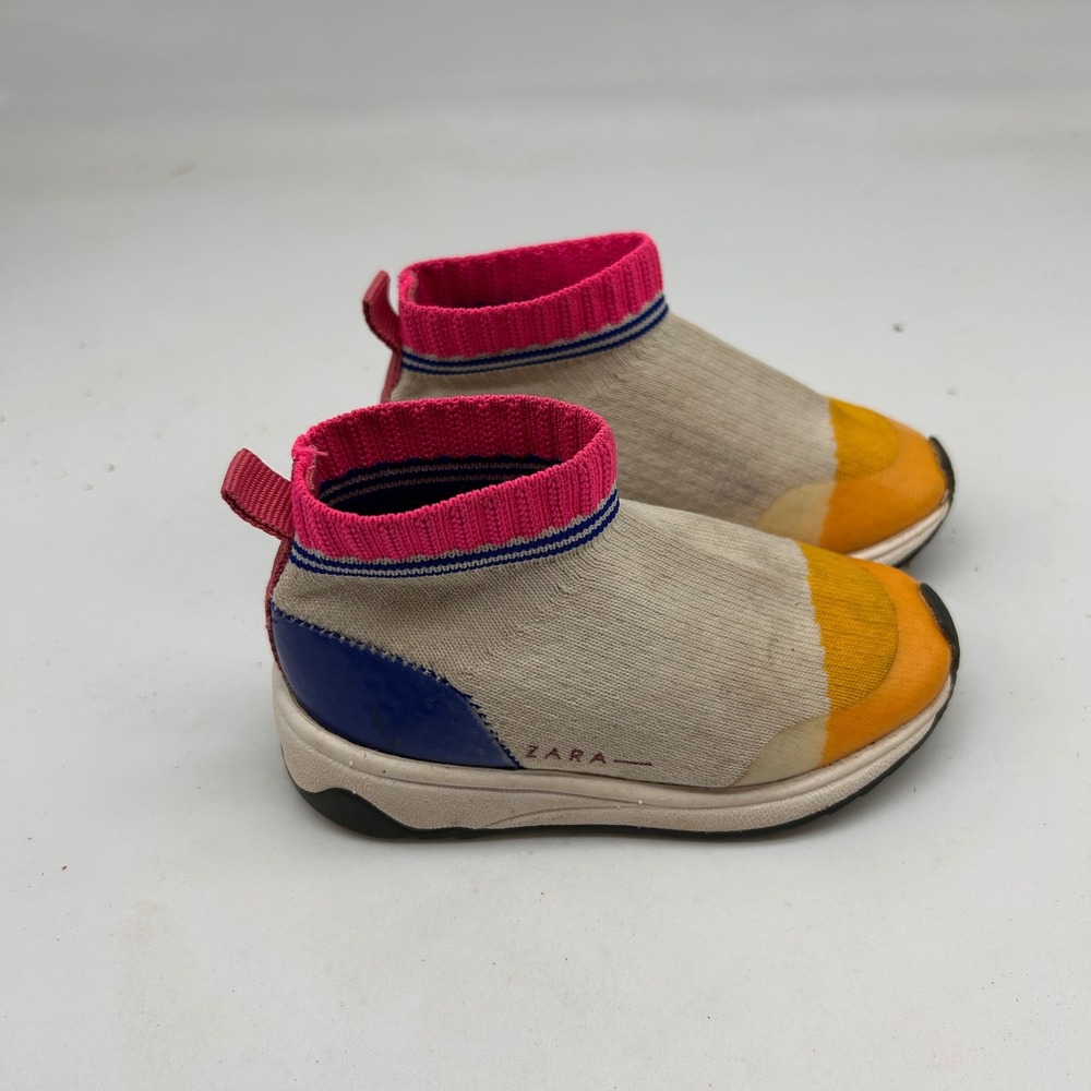 Zara Baby Toddler Sock Sneakers‎ Colorblock Beige Pink Blue Yellow Size 20